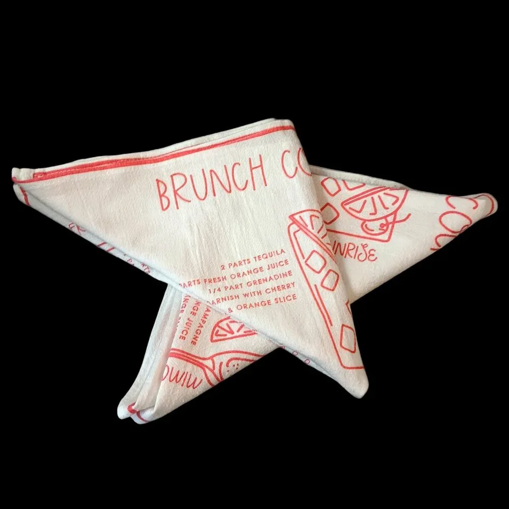 Brunch Cocktails Tea Dish Towel Bar Cart Mixology 100% Cotton Set Of Two